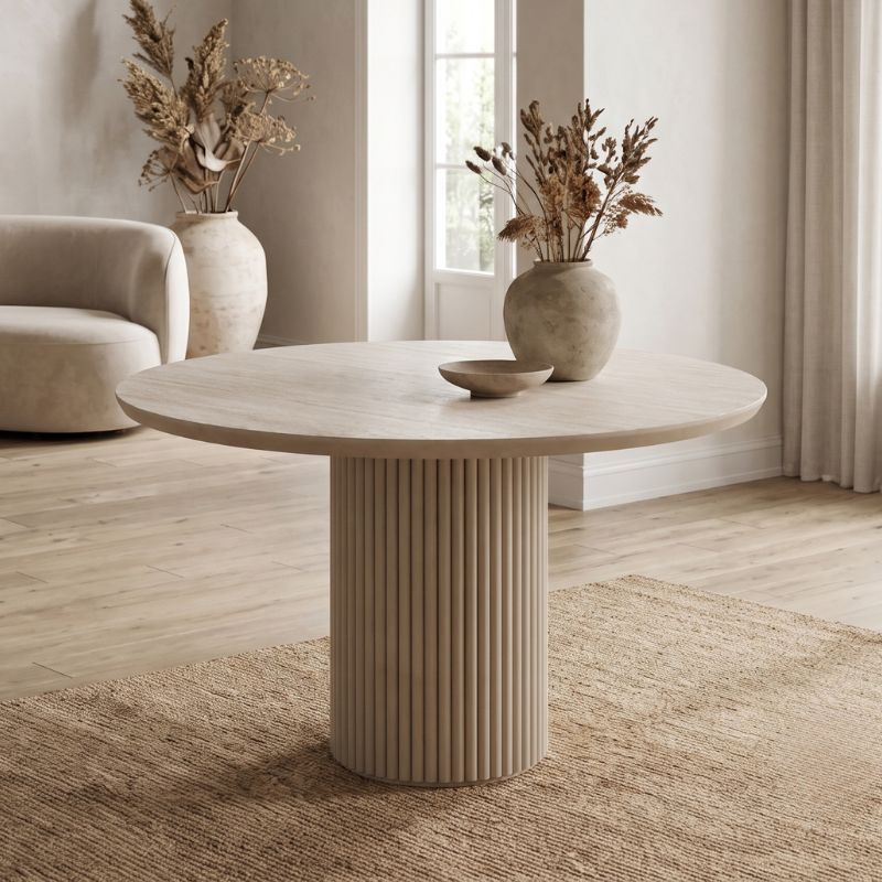 Τραπέζι Hazar MDF Χρώμα Travertine - Sandstone Ø119,5x76