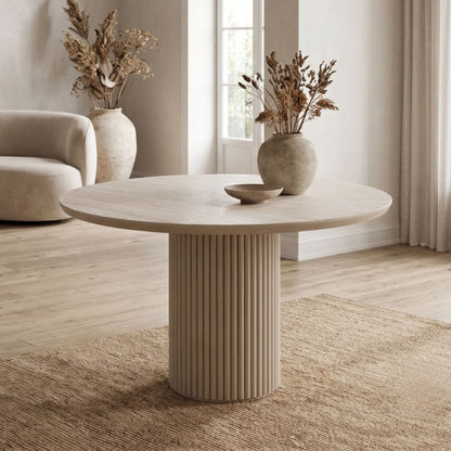 Τραπέζι Hazar MDF Χρώμα Travertine - Sandstone Ø119,5x76