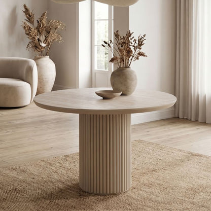 Τραπέζι Hazar MDF Χρώμα Travertine - Sandstone Ø100,5x76