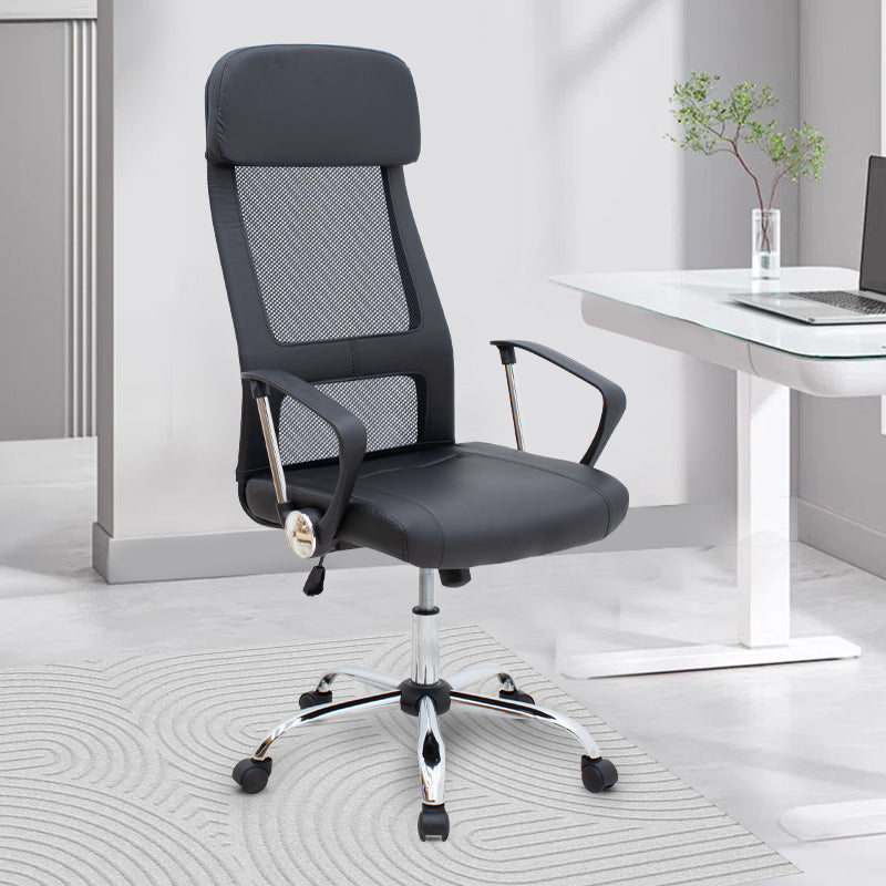 Καρέκλα Γραφείου Ovis με Τεχνόδερμα και Ύφασμα Mesh Χρώμα Μαύρο 63x63x119/129