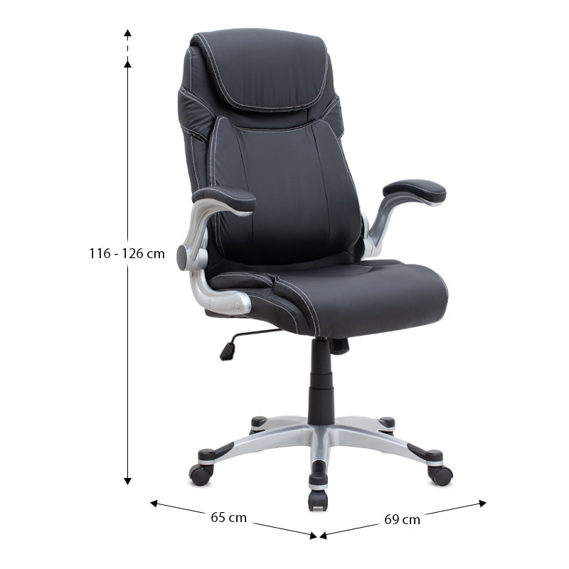 Καρέκλα Γραφείου Διευθυντική Gustavo από Τεχνόδερμα Χρώμα Μαύρο 69x65x116/126