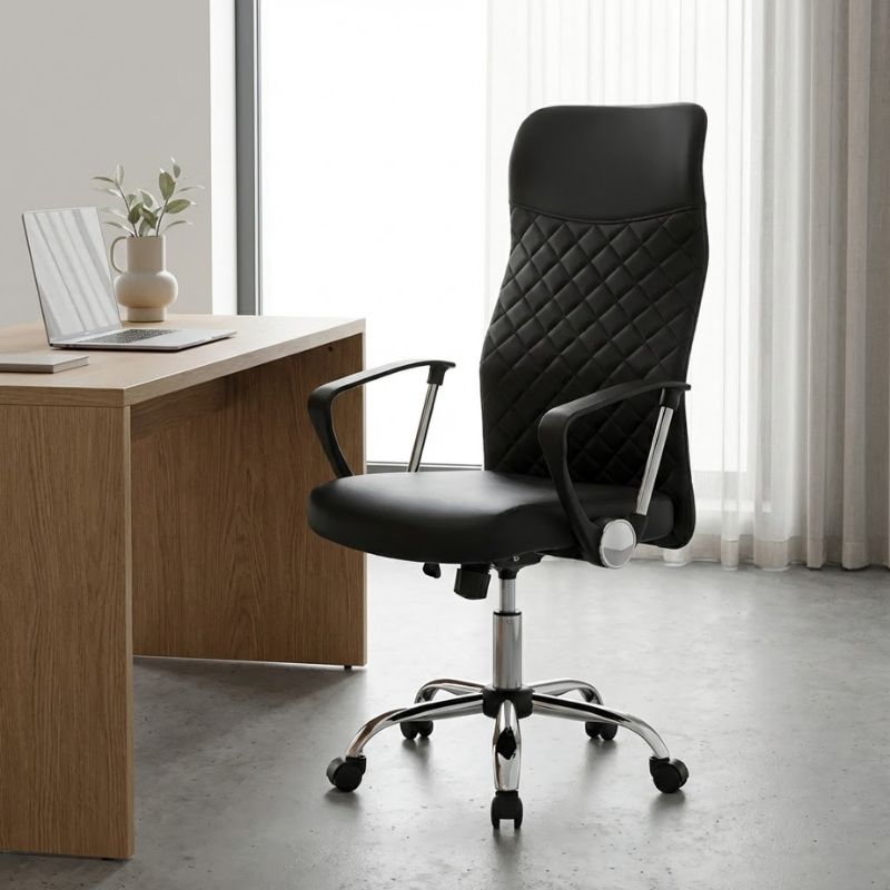 Καρέκλα Γραφείου Novaro από Τεχνόδερμα Χρώμα Μαύρο 61x68x111/121