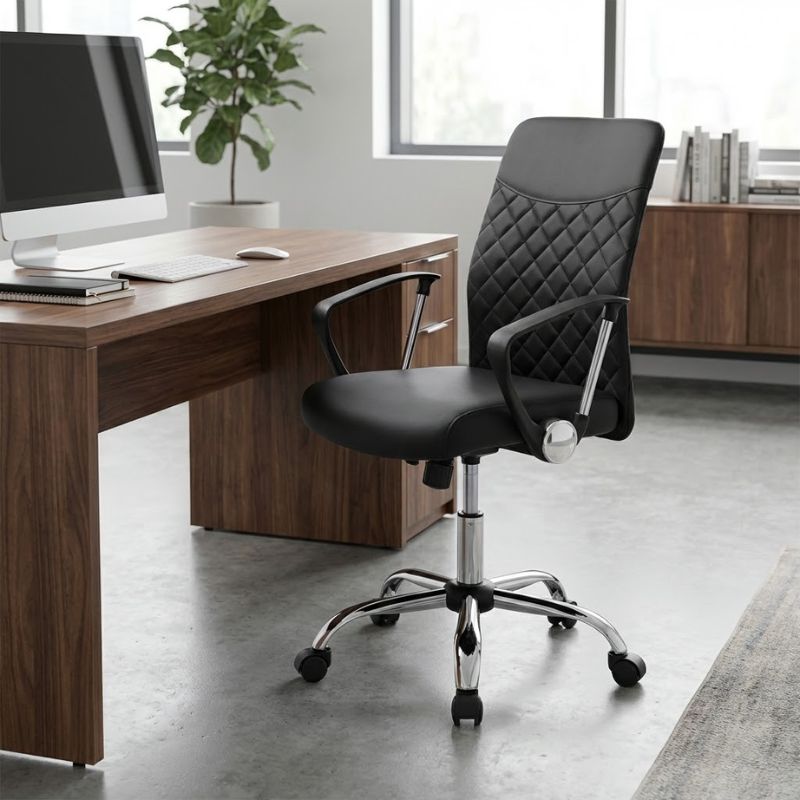 Καρέκλα Γραφείου Avelon από Τεχνόδερμα Χρώμα Μαύρο 60x56x94/103