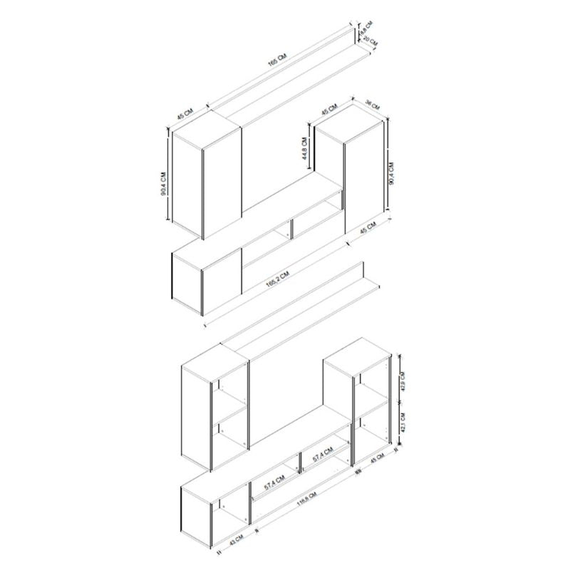 Σύνθεση Τηλεόρασης Rodos Χρώμα Λευκό 210,2x36x90,4