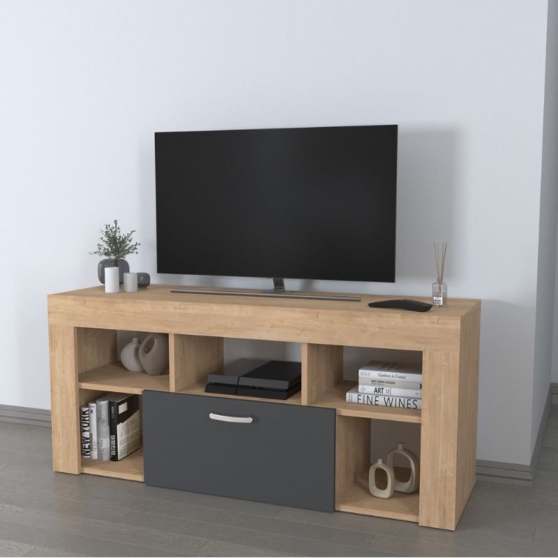 Έπιπλο Τηλεόρασης Midili Χρώμα Sapphire Oak - Ανθρακί 135x42x60,7