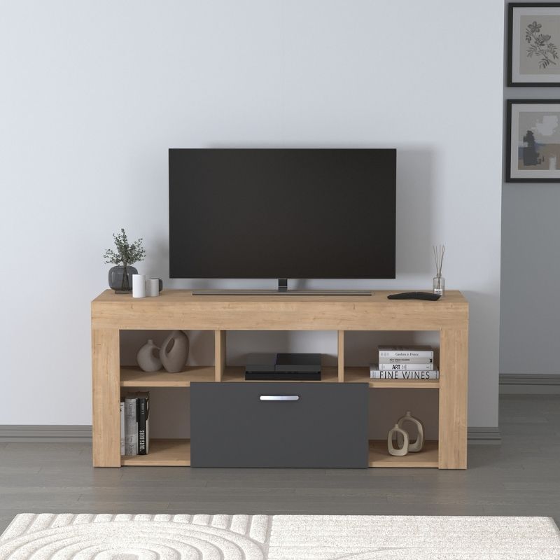 Έπιπλο Τηλεόρασης Midili Χρώμα Sapphire Oak - Ανθρακί 135x42x60,7