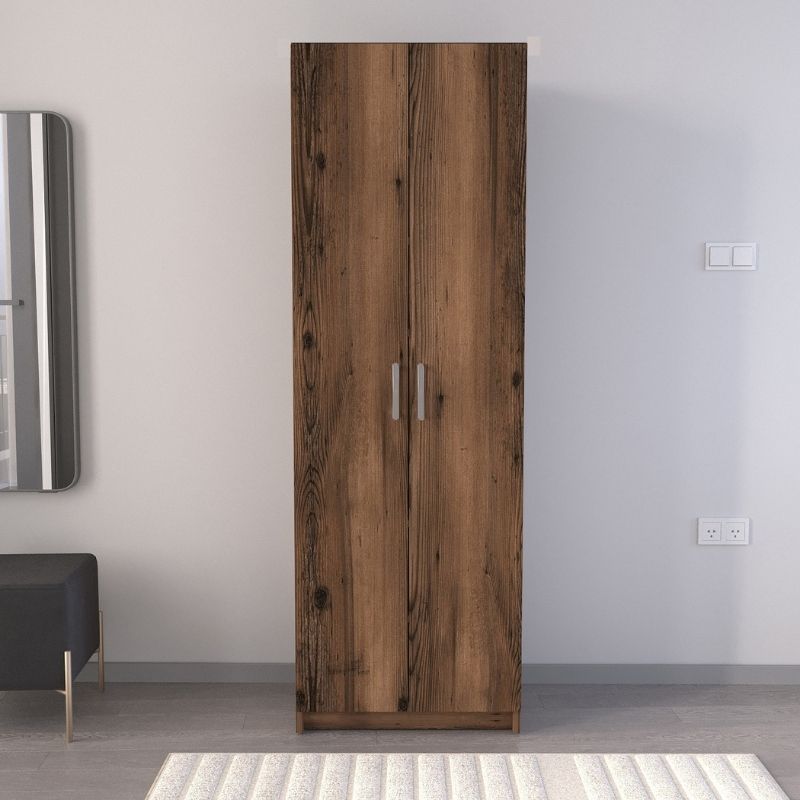 Ντουλάπα Ρούχων - Παπουτσοθήκη Renso Δίφυλλη Χρώμα Καπνιστή Καρυδιά 59,8x37,8x178,5