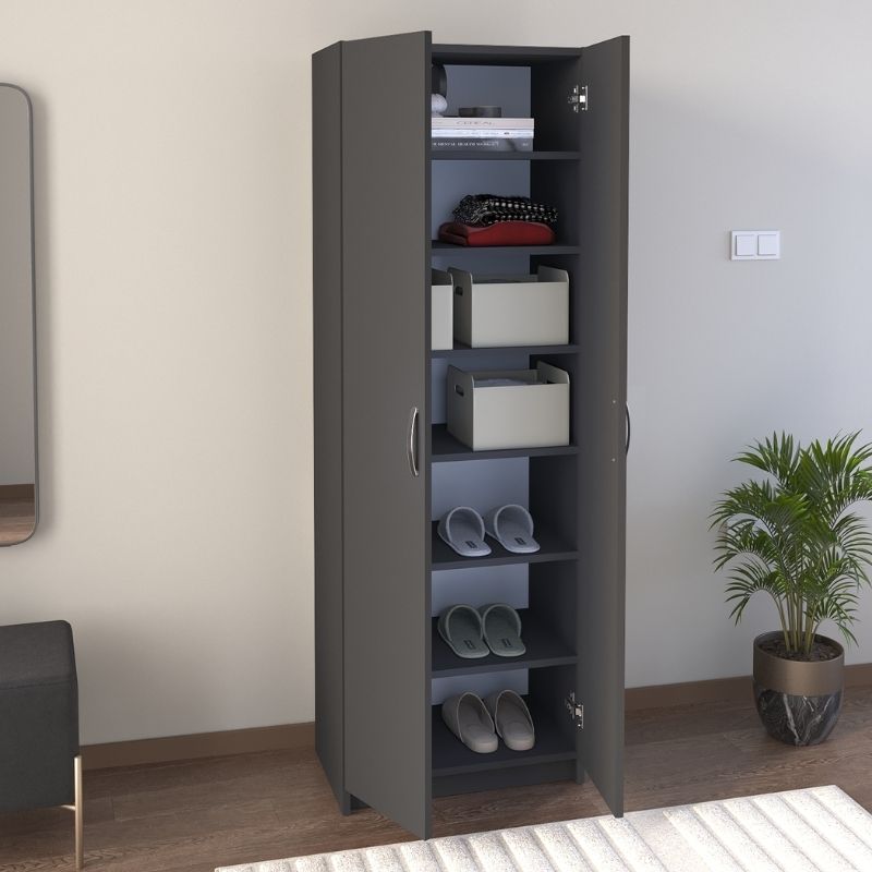 Ντουλάπα Ρούχων - Παπουτσοθήκη Renso Δίφυλλη Χρώμα Ανθρακί 59,8x37,8x178,5