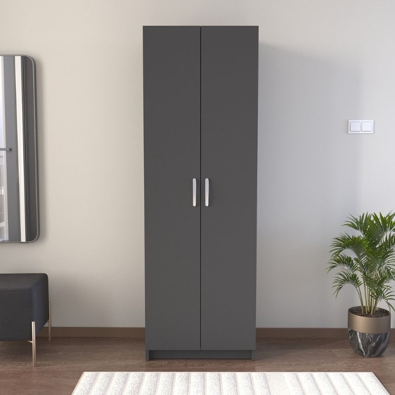 Ντουλάπα Ρούχων - Παπουτσοθήκη Renso Δίφυλλη Χρώμα Ανθρακί 59,8x37,8x178,5