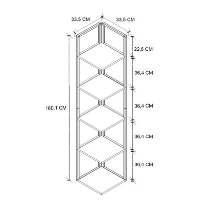 Βιβλιοθήκη Γωνιακή Lidia Χρώμα Μαύρο - Καπνιστή Καρυδιά 33,5x33,5x180