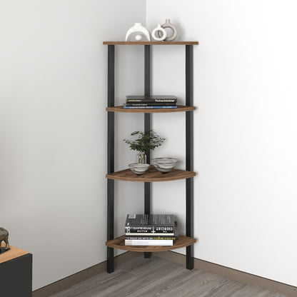 Βιβλιοθήκη Γωνιακή Lela Χρώμα Μαύρο - Καπνιστή Καρυδιά 34x34x125