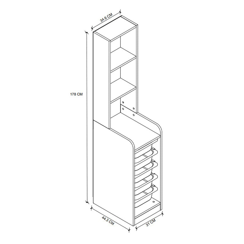 Έπιπλο Κουζίνας - Μπάνιου Utah με 5 Συρτάρια Χρώμα Λευκό 34,6x44,3x178