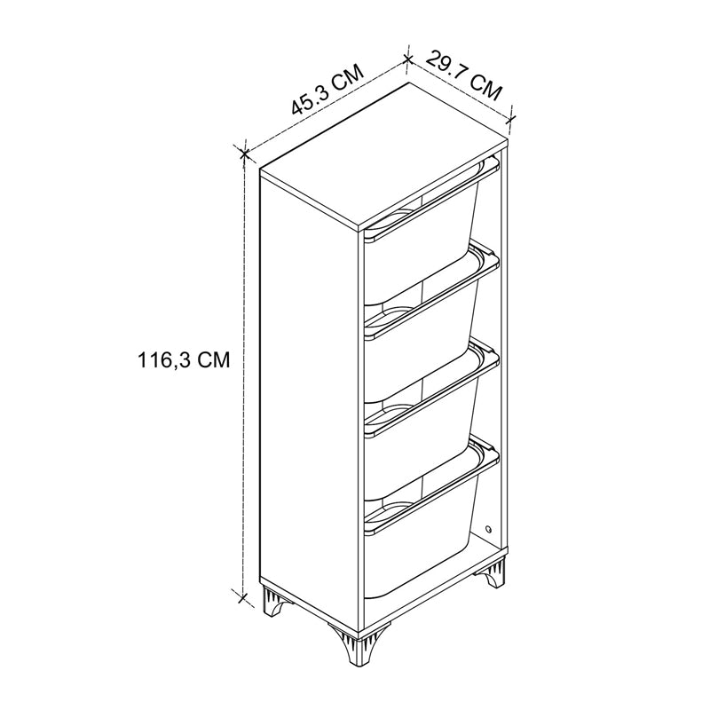 Συρταριέρα Κουζίνας - Μπάνιου Kayra I με 4 Συρτάρια Χρώμα Λευκό 45,3x29,7x116,3