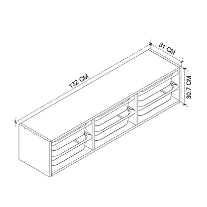 Συρταριέρα Επιτοίχια Pavia με 6 Συρτάρια Χρώμα Sapphire Oak 132x31x30,7