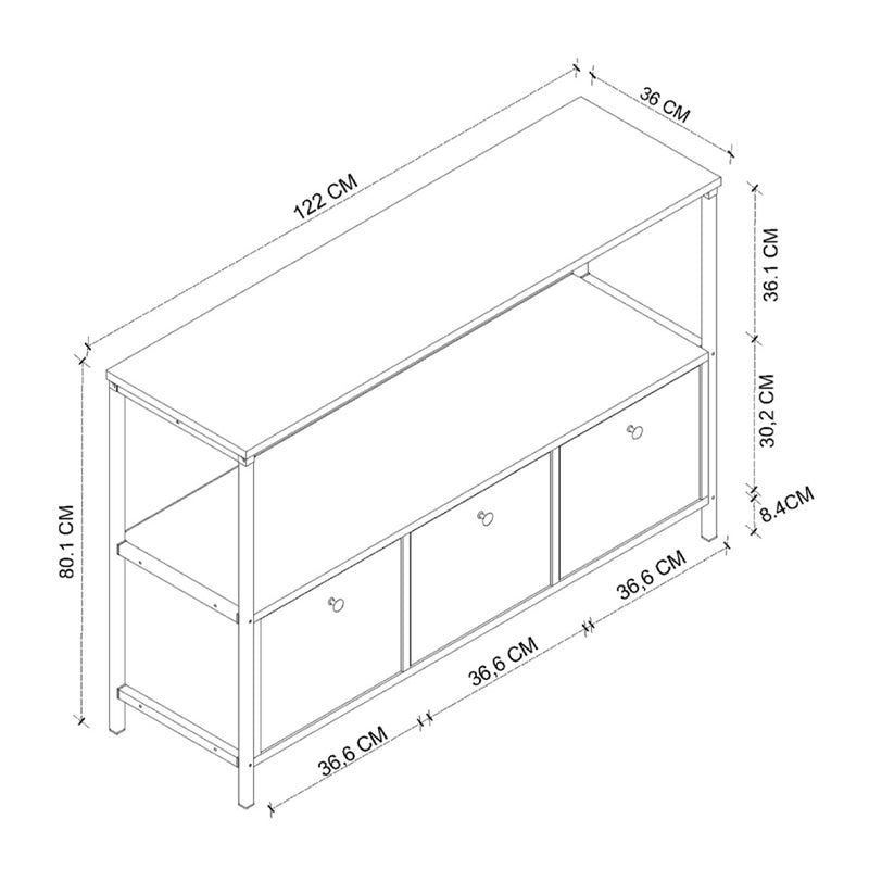 Μπουφές Mars Χρώμα Rustic Καρυδί 122x36x80,1