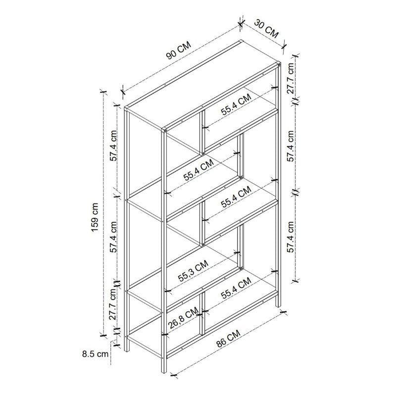 Βιβλιοθήκη Larissa Χρώμα Μαύρο - Pine Oak 90x30x159