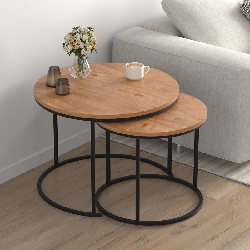 Τραπεζάκι Σαλονιού Σετ 2 Τμχ Hilal Χρώμα Pine Oak Ø66x49,5