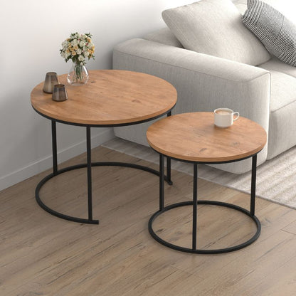 Τραπεζάκι Σαλονιού Σετ 2 Τμχ Hilal Χρώμα Pine Oak Ø66x49,5