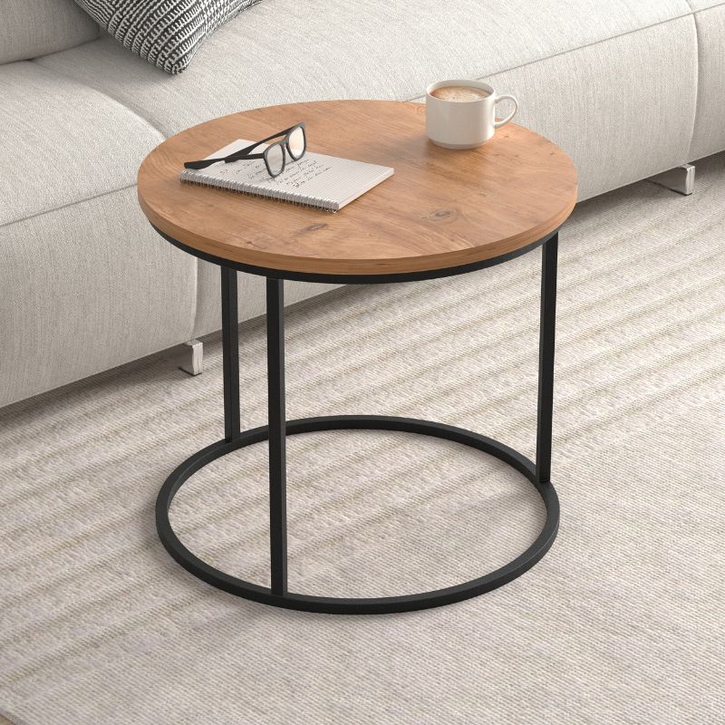 Τραπεζάκι Σαλονιού Σετ 2 Τμχ Hilal Χρώμα Pine Oak Ø66x49,5