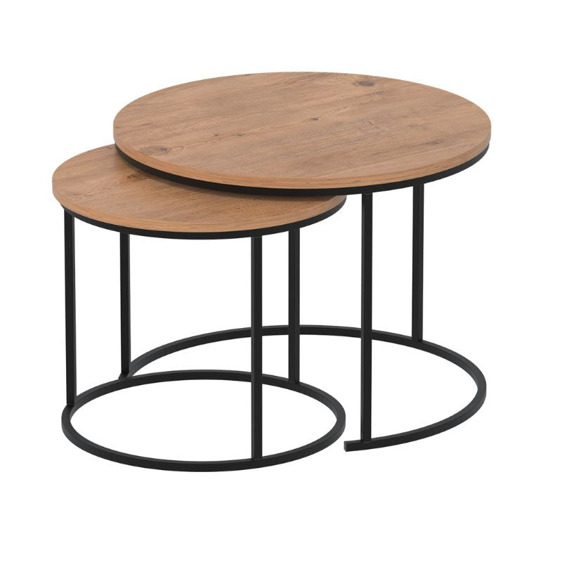 Τραπεζάκι Σαλονιού Σετ 2 Τμχ Hilal Χρώμα Pine Oak Ø66x49,5