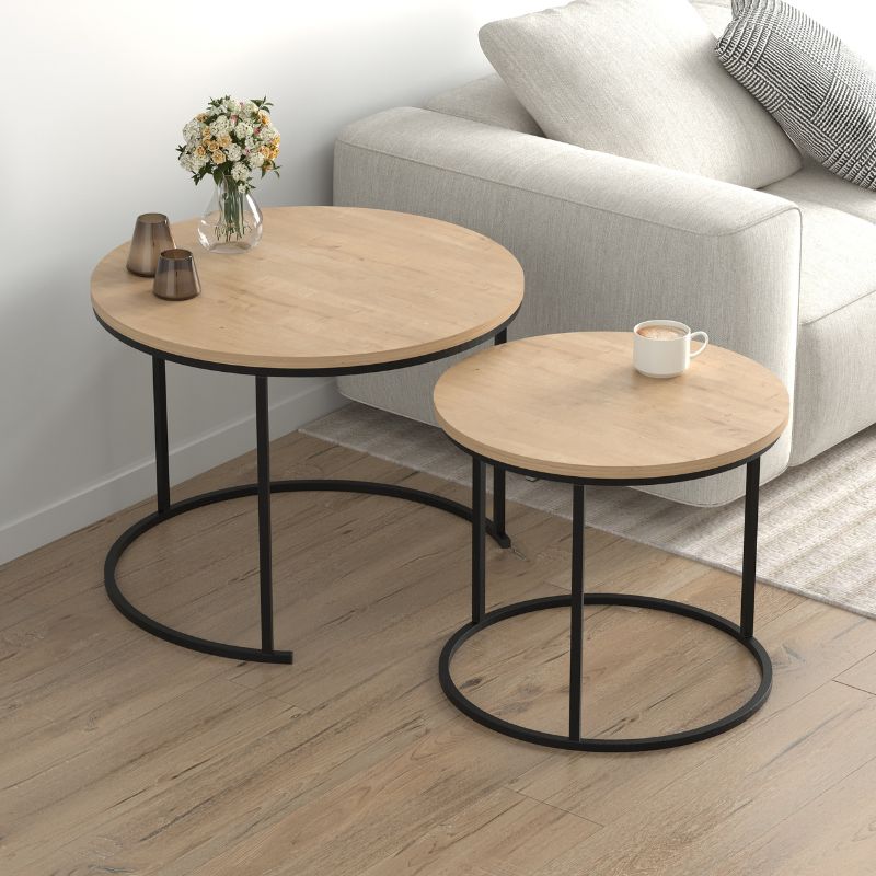 Τραπεζάκι Σαλονιού Σετ 2 Τμχ Hilal Χρώμα Sapphire Oak Ø66x49,5