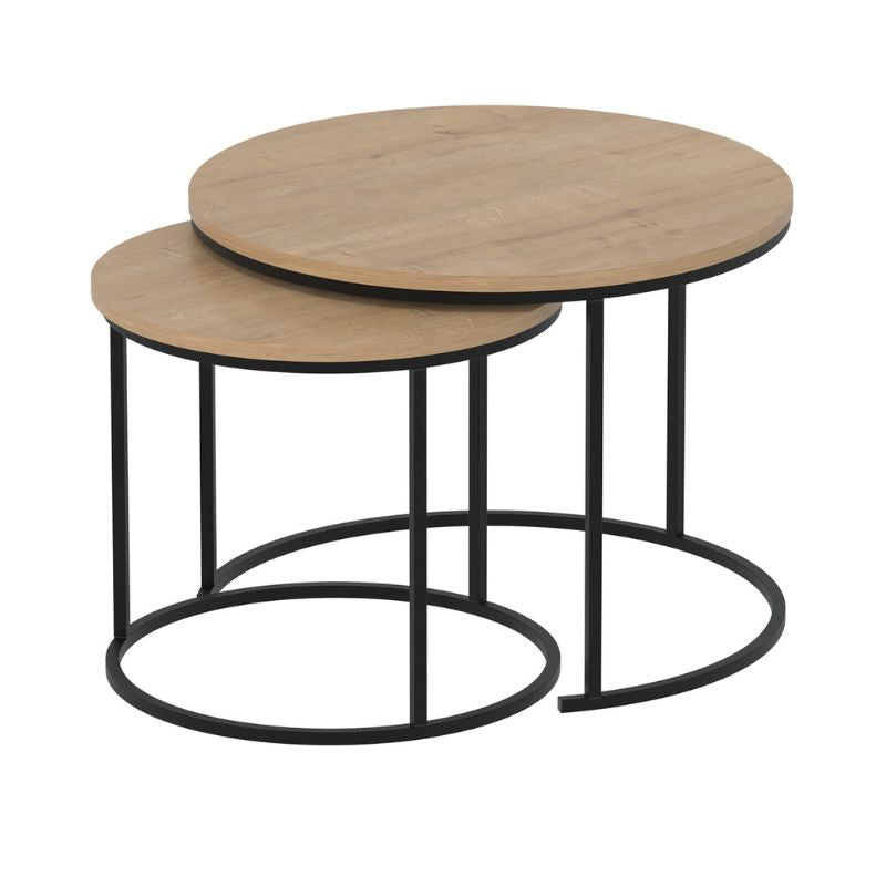 Τραπεζάκι Σαλονιού Σετ 2 Τμχ Hilal Χρώμα Sapphire Oak Ø66x49,5