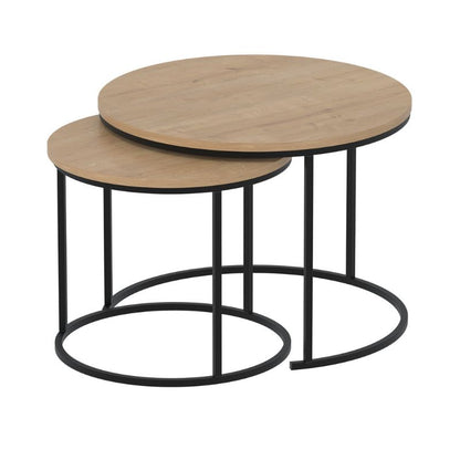 Τραπεζάκι Σαλονιού Σετ 2 Τμχ Hilal Χρώμα Sapphire Oak Ø66x49,5