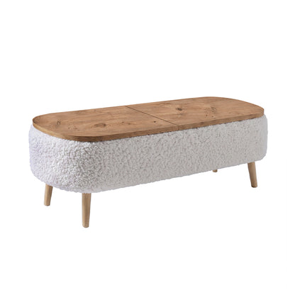 Έπιπλο Τηλεόρασης Luno Ύφασμα Teddy Χρώμα Λευκό - Pine Oak 120x30x45