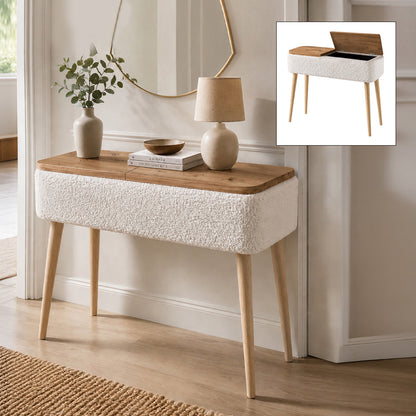 Κονσόλα Luno Ύφασμα Teddy Χρώμα Λευκό - Pine Oak 90x30x90
