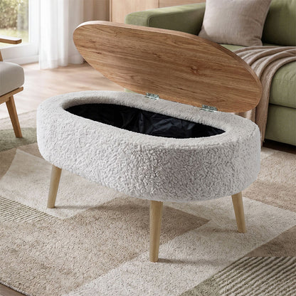Luno Coffee Table Teddy Fabric White - Pine Oak Color 90x60x45