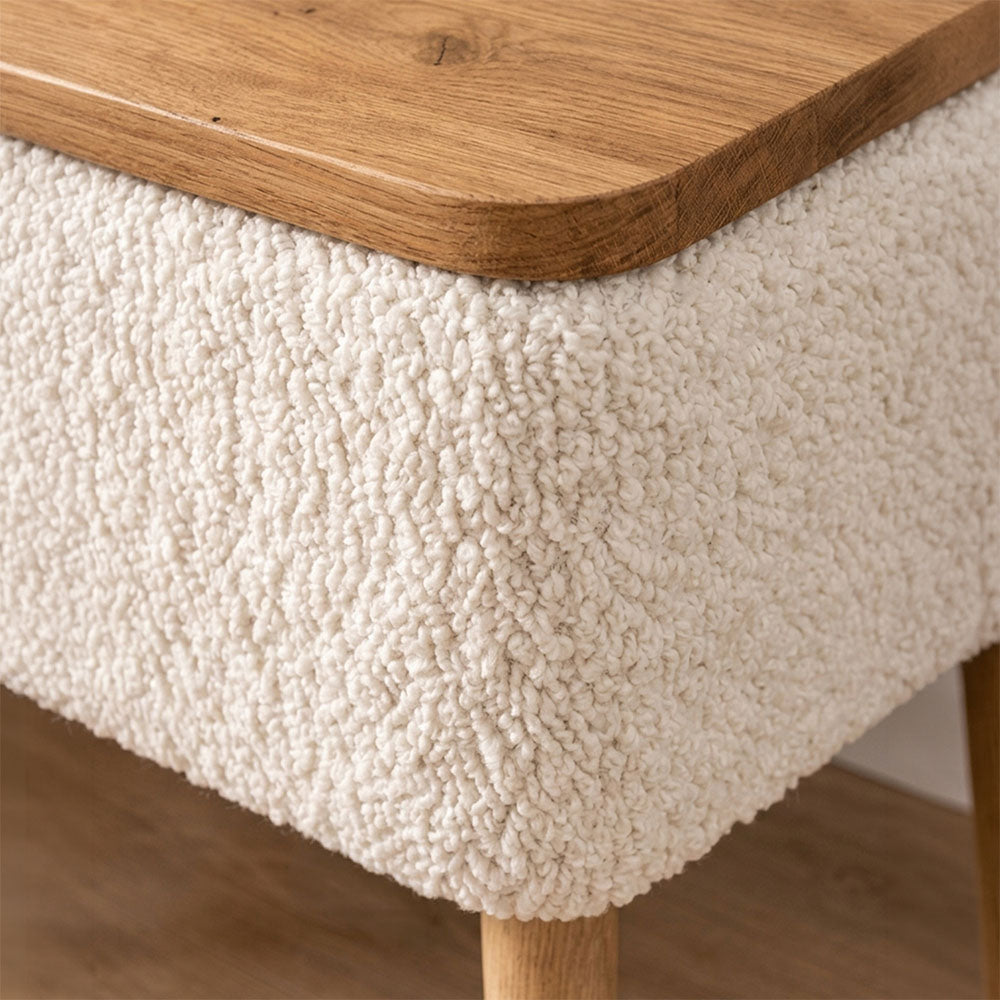 Κομοδίνο Nivo Ύφασμα Teddy Χρώμα Λευκό - Pine Oak 45x35x45