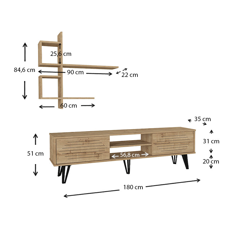 Σύνθεση Τηλεόρασης Salerno από Μελαμίνη Χρώμα Sapphire Oak 180x35x51