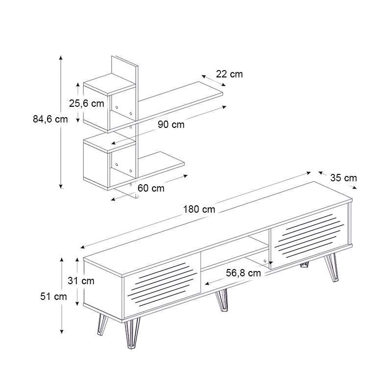 Σύνθεση Τηλεόρασης Salerno Χρώμα Λευκό 180x35x51