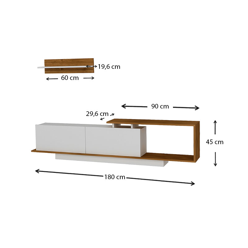Έπιπλο Τηλεόρασης Novara από Μελαμίνη Χρώμα Λευκό - Καρυδί 180x29,6x45