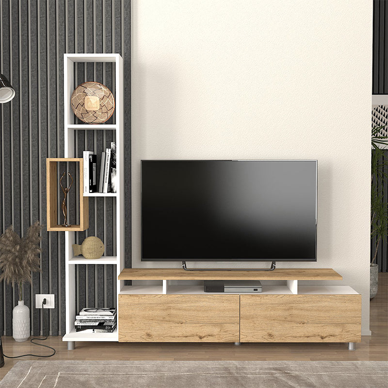 Σύνθεση Τηλεόρασης Tulip Χρώμα Λευκό - Sepet Oak 160x29,5x160