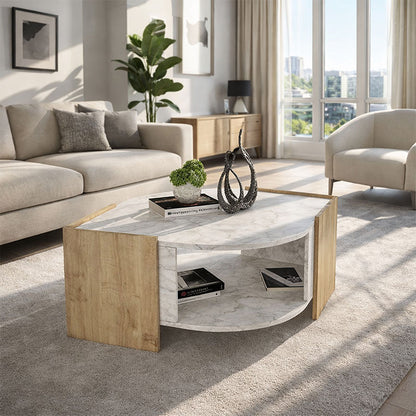 Τραπεζάκι Σαλονιού Marbel Χρώμα Sapphire Oak - Λευκό Εφέ Μαρμάρου 75x75x40