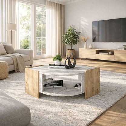 Τραπεζάκι Σαλονιού Marbel Χρώμα Sapphire Oak - Λευκό Εφέ Μαρμάρου 75x75x40