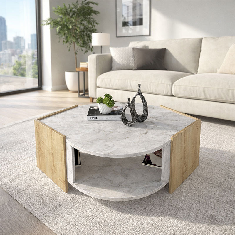 Τραπεζάκι Σαλονιού Marbel Χρώμα Sapphire Oak - Λευκό Εφέ Μαρμάρου 75x75x40