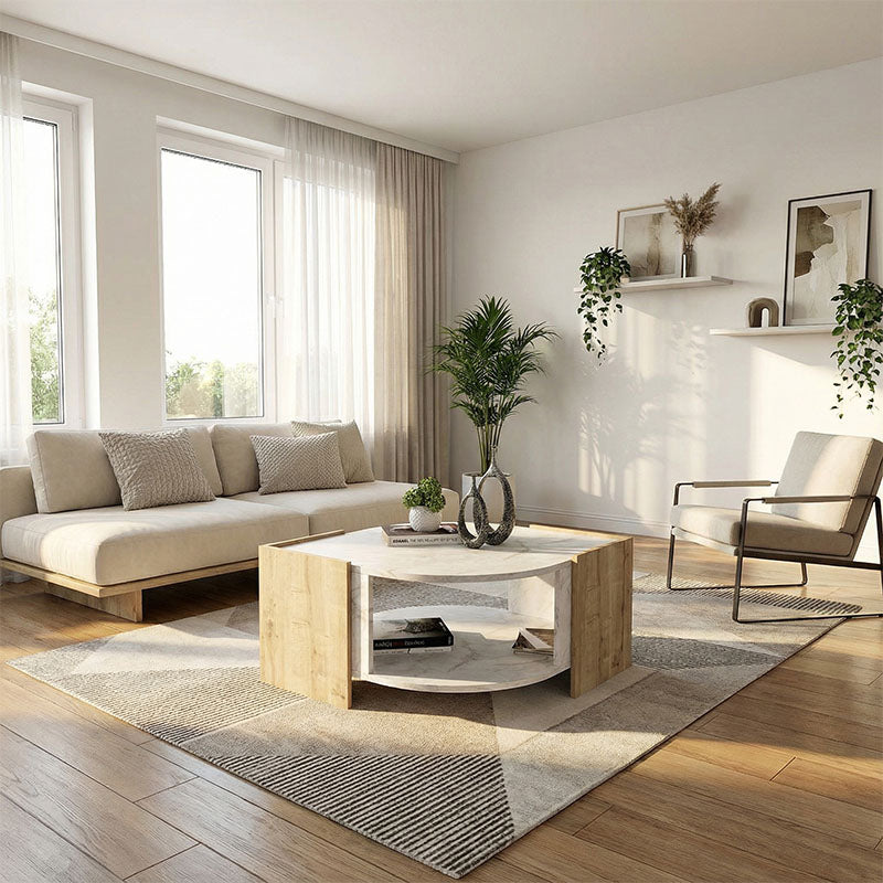 Τραπεζάκι Σαλονιού Marbel Χρώμα Sapphire Oak - Λευκό Εφέ Μαρμάρου 75x75x40