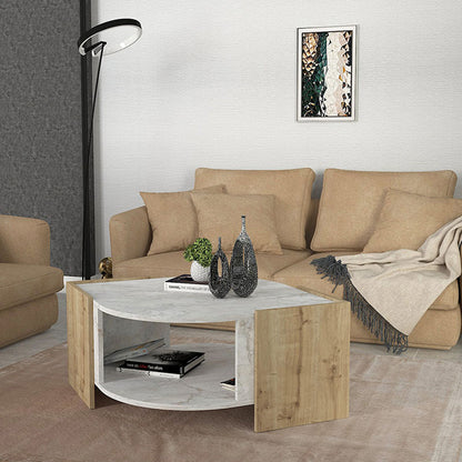 Τραπεζάκι Σαλονιού Marbel Χρώμα Sapphire Oak - Λευκό Εφέ Μαρμάρου 75x75x40