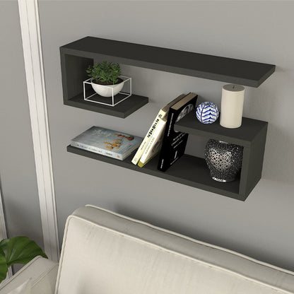 Ραφιέρα Τοίχου Jenika 2 Τεμαχίων Χρώμα Ανθρακί 60x14,5x18