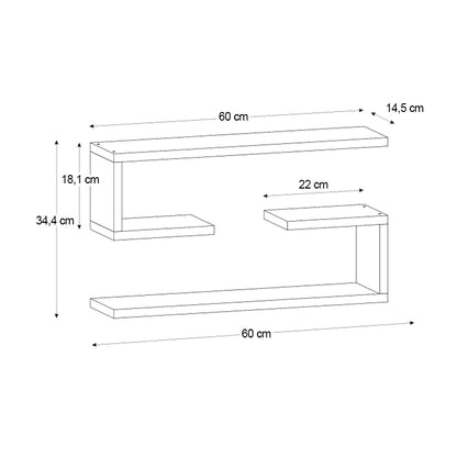 Ραφιέρα Τοίχου Jenika 2 Τεμαχίων Χρώμα Ανθρακί 60x14,5x18