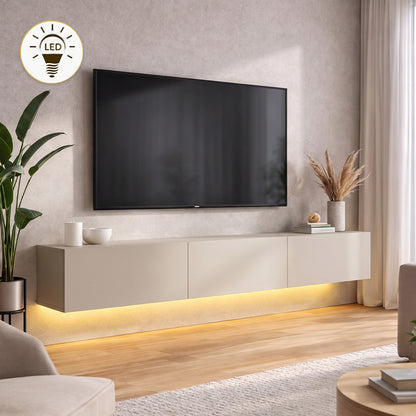 Έπιπλο Τηλεόρασης Επιτοίχιο Damla με LED Χρώμα Sandstone 180x29,5x29,5