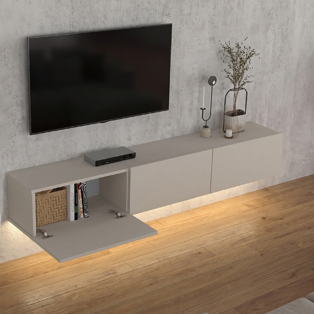 Έπιπλο Τηλεόρασης Επιτοίχιο Damla με LED Χρώμα Sandstone 180x29,5x29,5