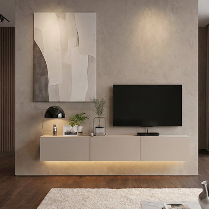 Έπιπλο Τηλεόρασης Επιτοίχιο Damla με LED Χρώμα Sandstone 180x29,5x29,5