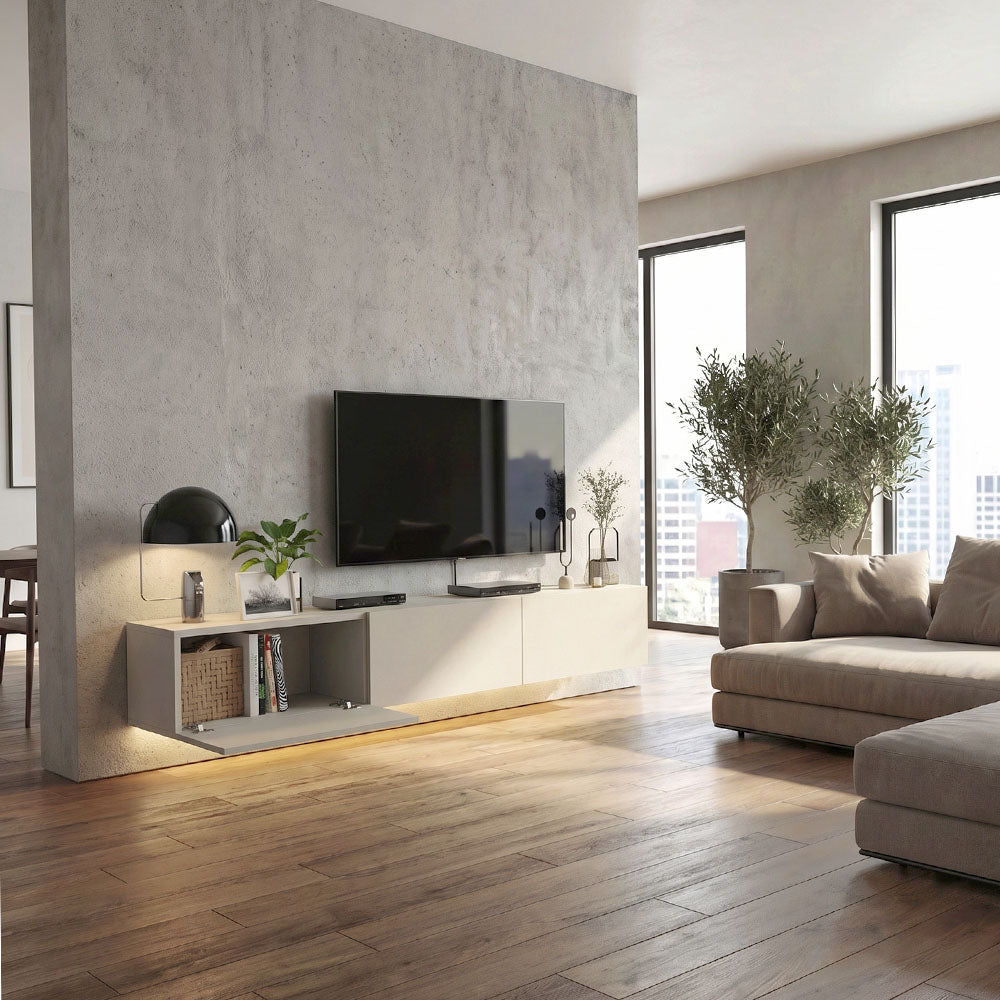 Έπιπλο Τηλεόρασης Επιτοίχιο Damla με LED Χρώμα Sandstone 180x29,5x29,5
