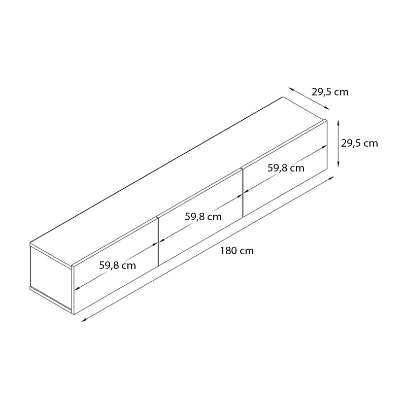 Έπιπλο Τηλεόρασης Επιτοίχιο Damla με LED Χρώμα Sapphire Oak - Μαύρο 180x29,5x29,5