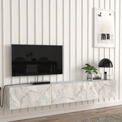 Έπιπλο Τηλεόρασης Επιτοίχιο Damla με LED Χρώμα Λευκό Εφέ Μαρμάρου 180x29,5x29,5