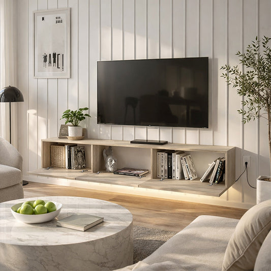 Έπιπλο Τηλεόρασης Επιτοίχιο Damla με LED Χρώμα Travertine 180x29,5x29,5