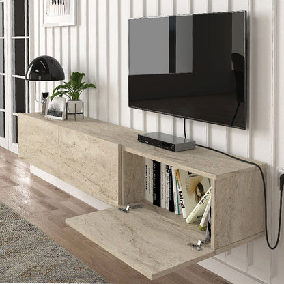 Wall-Mounted TV Unit Damla with LED Travertine Color 180x29.5x29.5